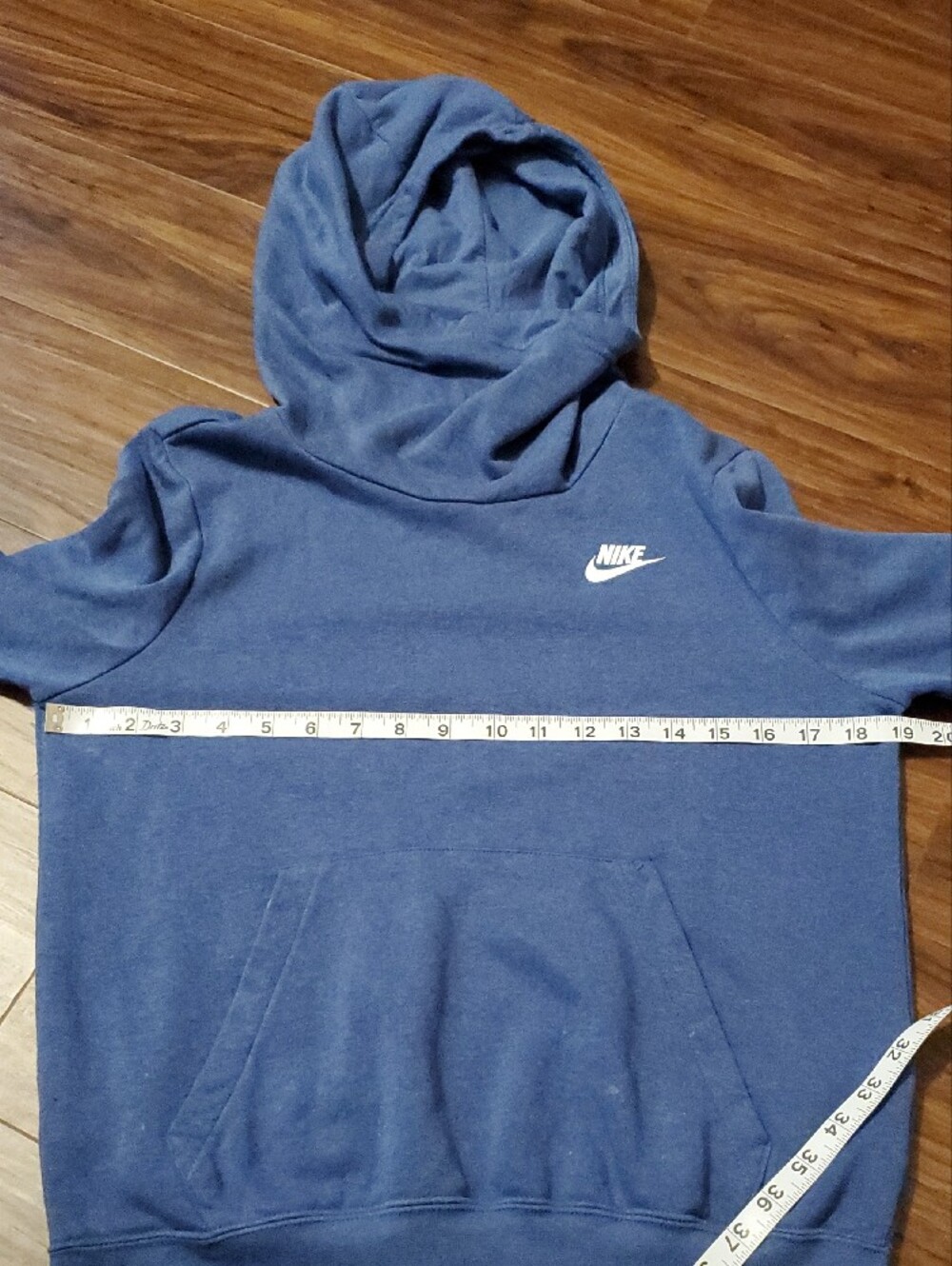 Nike Blue Pullover Hoodie with Face Covering And White Swoosh - Picture 8 of 9